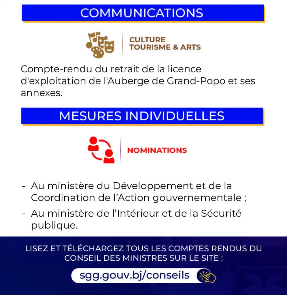 Benin-Council of Ministers: Major Decisions of Wednesday, March 27, 2024 2 Conseil des ministres 2 1 Benin-Council of Ministers: Major Decisions of Wednesday, March 27, 2024