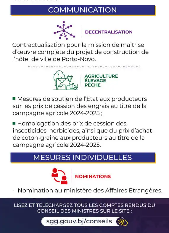 Benin-Council of Ministers: Key Decisions of Wednesday, April 17, 2024 2 Conseil des ministres 2 1 1 Benin-Council of Ministers: Key Decisions of Wednesday, April 17, 2024