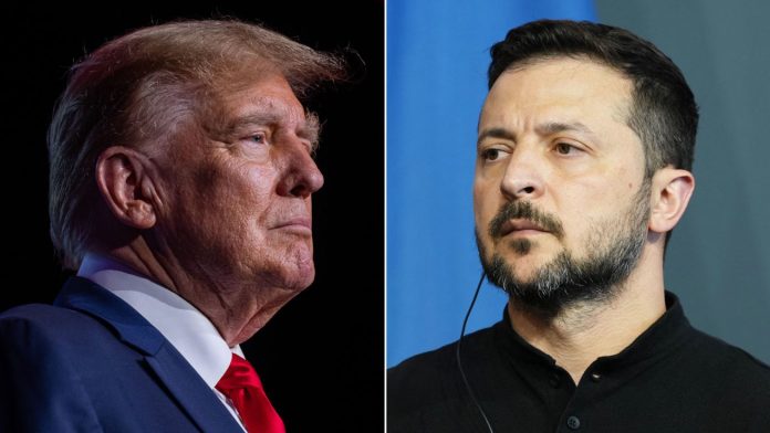 20240719-trump-zelensky-split-071924 L'ancien président Donald Trump et le président ukrainien Volodymyr Zelensky. Getty Images