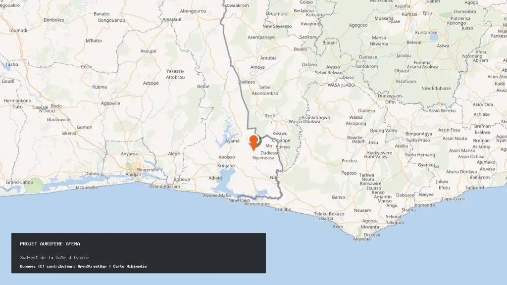 Location map of the Afema gold project in southeastern Côte d’Ivoire