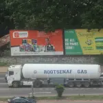 Tanker truck transporting gas on a road in Accra, Ghana