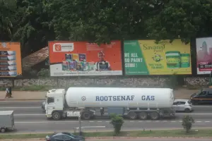 Tanker truck transporting gas on a road in Accra, Ghana