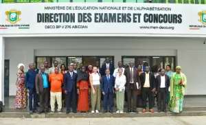 Education sector officials in front of the DECO offices in Abidjan