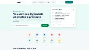 Homepage of Nati and its service sections: real estate, employment, and leisure