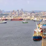 Archive view of the docks and basin of the port of Abidjan