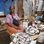 Fish vendor at a market in Côte d’Ivoire