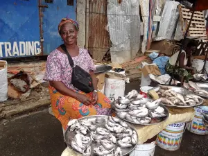 Fish seller at a market in Côte d’Ivoire