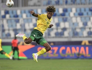 Le joueur Sud-africain Tylon Smith célèbre son but face au Nigeria en demi-finale de la CAN U20 2025