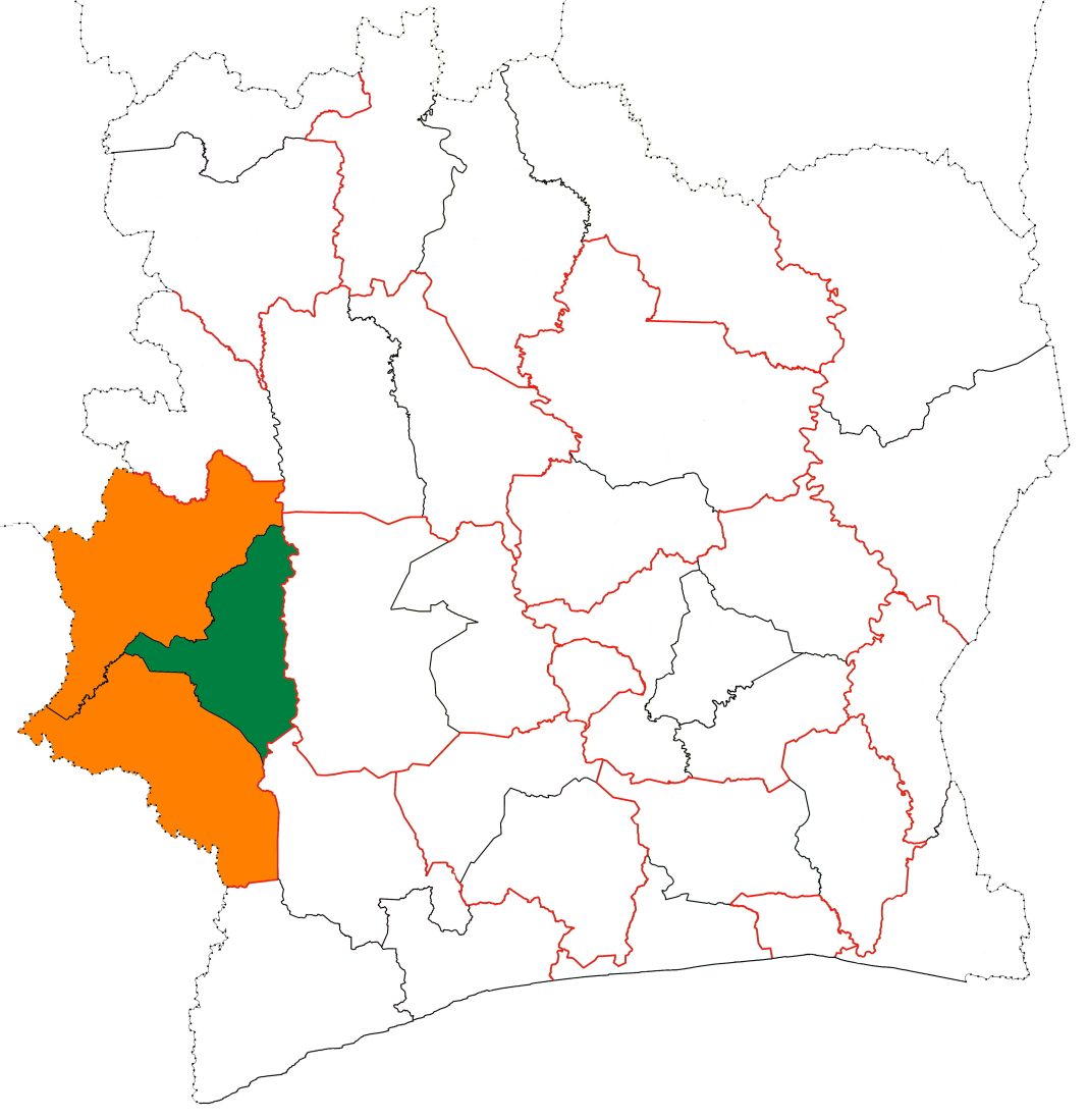 Carte de localisation de la région du Guémon en Côte d’Ivoire