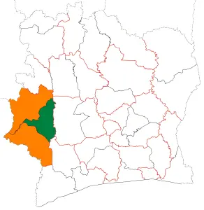 Carte de localisation de la région du Guémon en Côte d’Ivoire