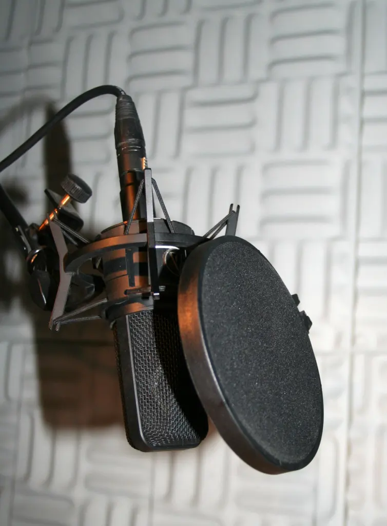 Microphone de studio avec filtre anti-pop, illustration musicale