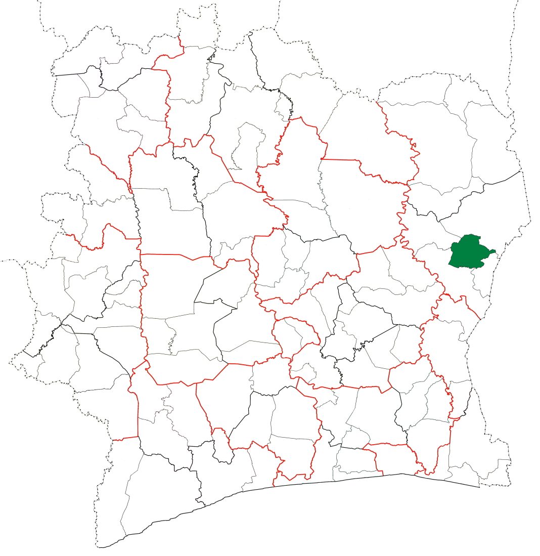 Carte de localisation du département de Tanda en Côte d’Ivoire