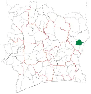 Carte de localisation du département de Tanda en Côte d’Ivoire