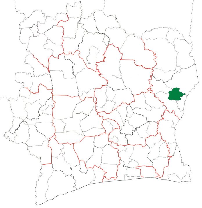 Carte de localisation du département de Tanda en Côte d’Ivoire