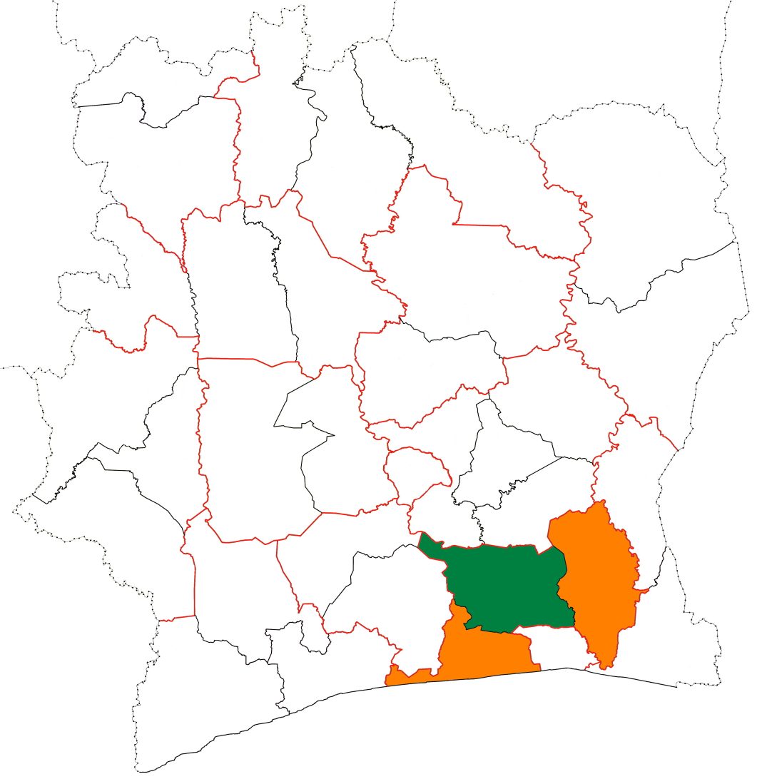 Carte de localisation de la région de l’Agnéby-Tiassa en Côte d’Ivoire