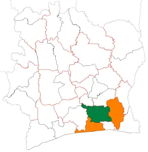 Carte de localisation de la région de l’Agnéby-Tiassa en Côte d’Ivoire