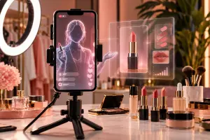 Avatar IA présentant des produits de beauté lors d’un direct en ligne