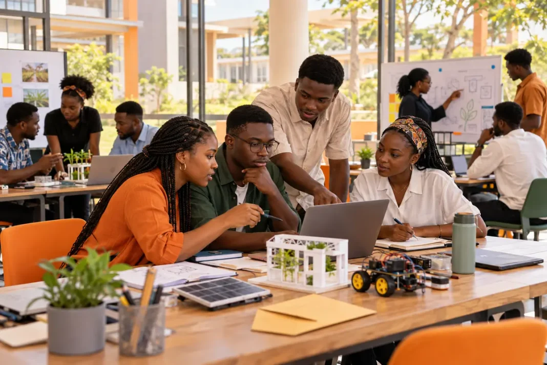 Jeunes étudiants entrepreneurs travaillant sur des projets innovants en Côte d’Ivoire