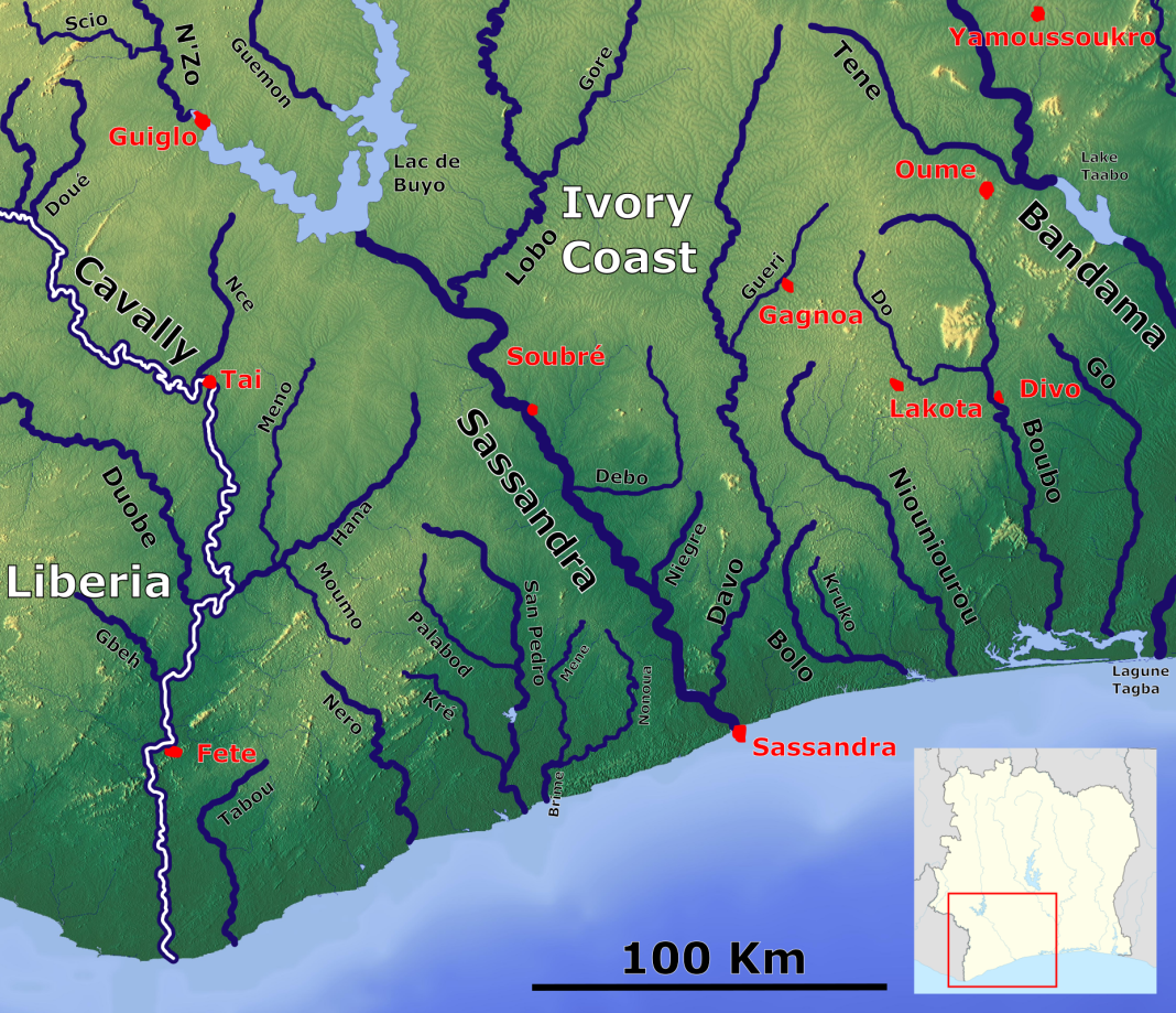 Carte des principaux cours d’eau de Côte d’Ivoire