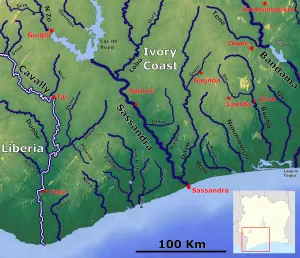 Carte des principaux cours d’eau de Côte d’Ivoire