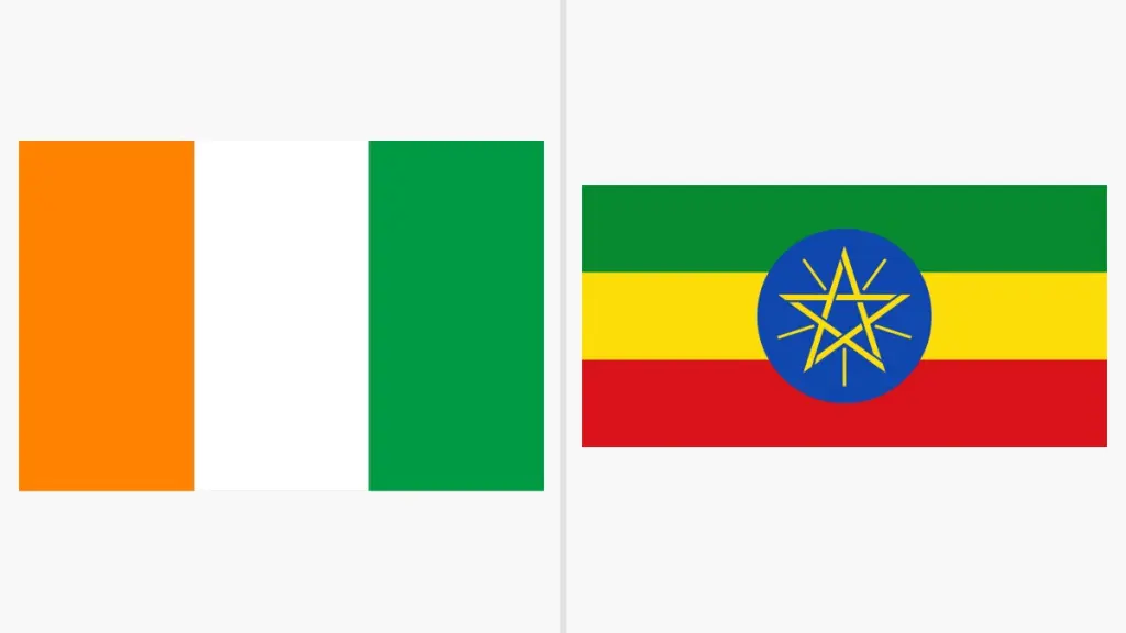 Drapeaux de la Côte d’Ivoire et de l’Éthiopie – illustration de la coopération bilatérale