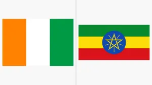 Drapeaux de la Côte d’Ivoire et de l’Éthiopie – illustration de la coopération bilatérale