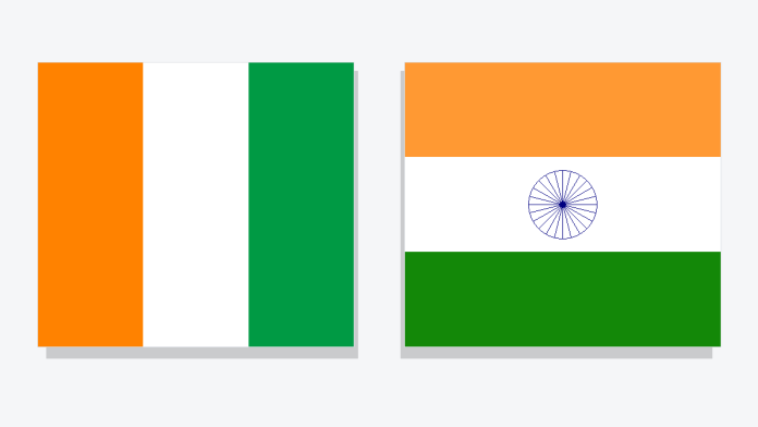 Côte d’Ivoire - Inde : illustration diplomatique Drapeaux de la Côte d’Ivoire et de l’Inde – illustration diplomatique