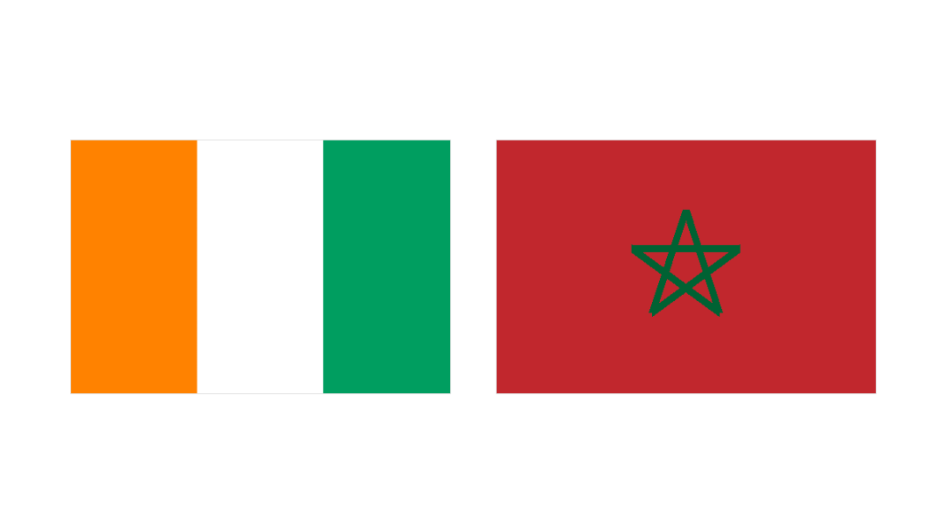 Drapeaux de la Côte d’Ivoire et du Maroc — illustration de la coopération militaire bilatérale