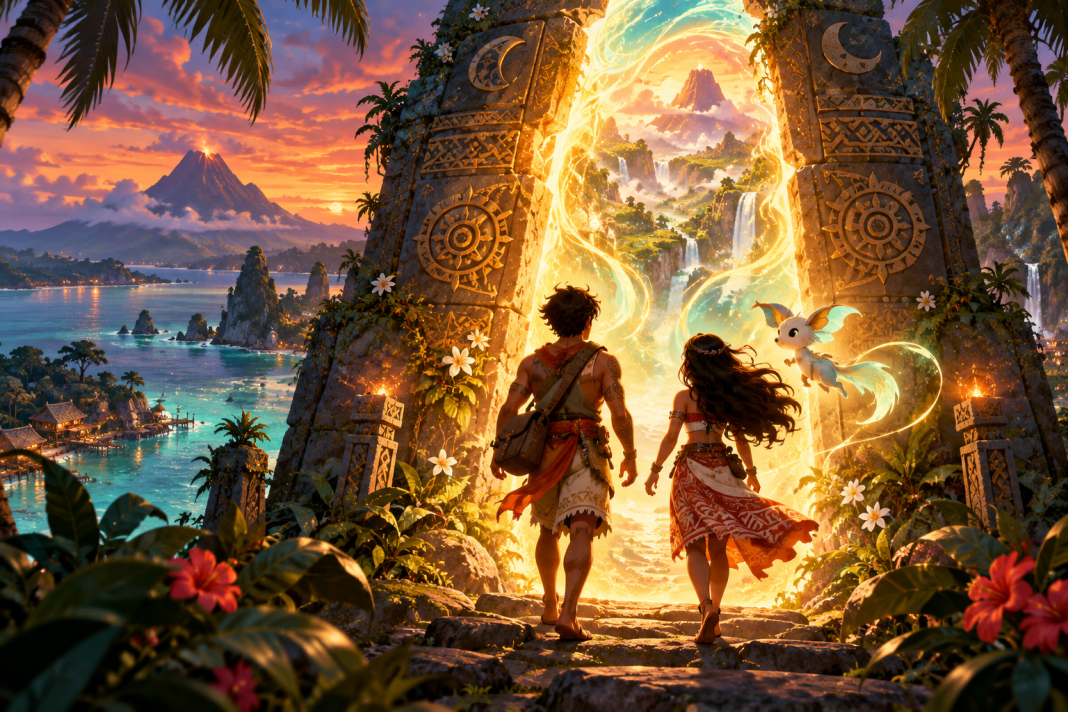 Illustration d’une aventure animée sur une île inspirée du folklore philippin