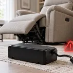 Batterie rechargeable débranchée devant un fauteuil inclinable