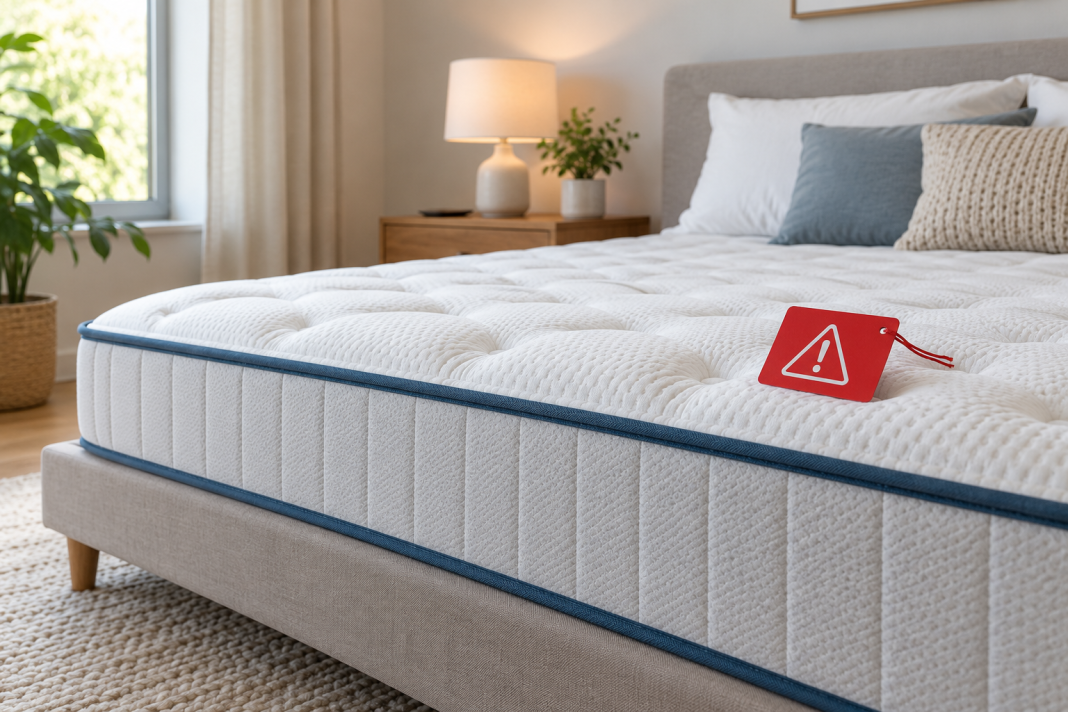 Matelas avec étiquette d’alerte de sécurité