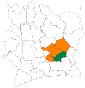 Carte de localisation de la région du Moronou en Côte d’Ivoire