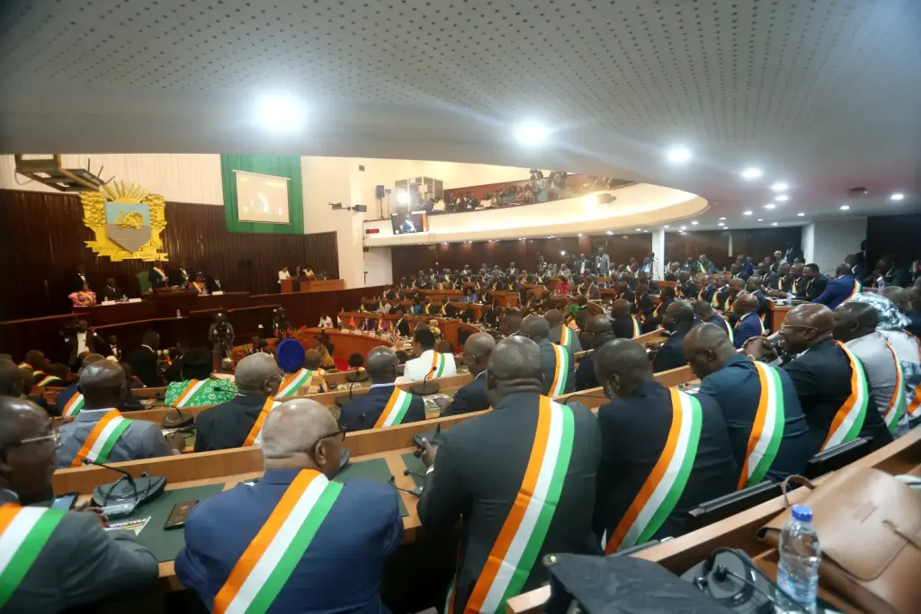 Hémicycle de l’Assemblée nationale de Côte d’Ivoire lors de la rentrée parlementaire du 3 avril 2023