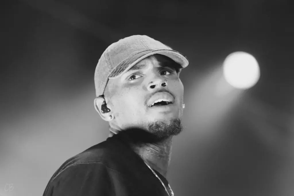 Chris Brown chantant sur scène pendant un concert en 2015