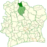 Carte localisant le département de M’Bengué dans la région du Poro