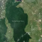 Vue satellite du parc national de Taï en Côte d’Ivoire